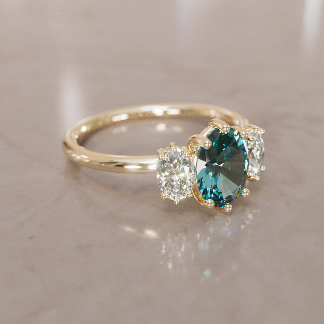 Unique Oval Teal Sapphire Engagement Ring with Diamonds By Valley Rose