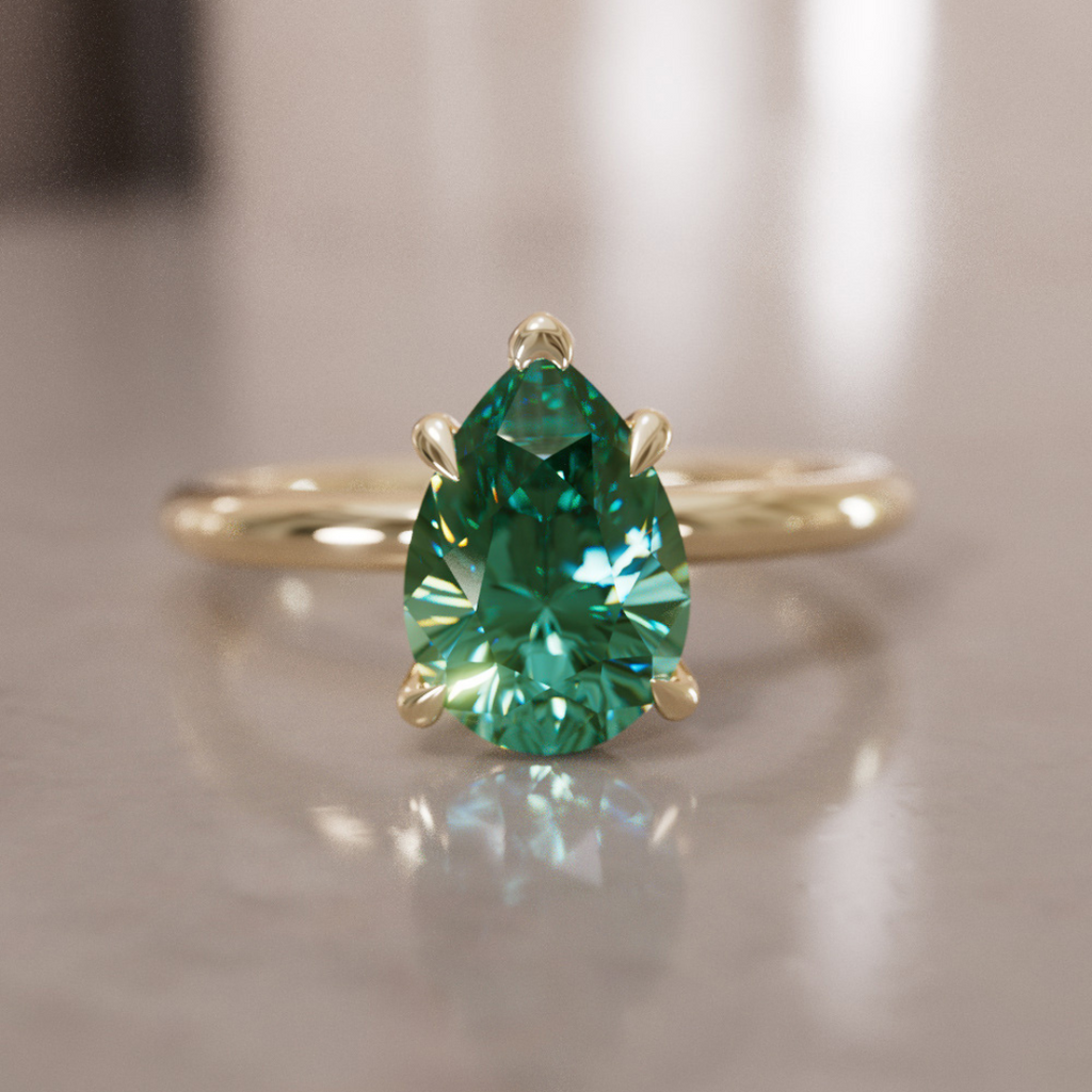 Unique Pear Shaped Engagement Ring, Green Sapphire Solitaire By Valley Rose