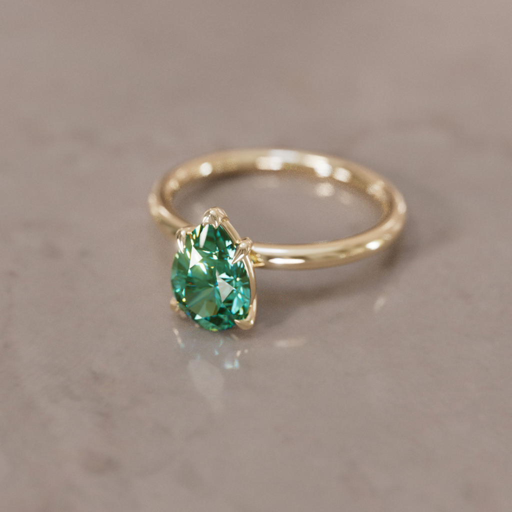 Unique Pear Shaped Engagement Ring, Green Sapphire Solitaire By Valley Rose