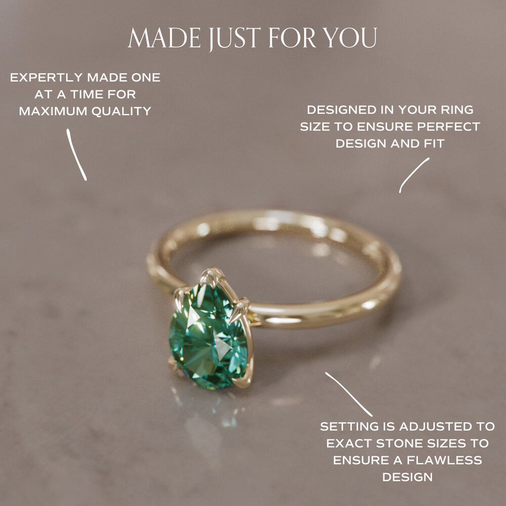 Unique Pear Shaped Engagement Ring, Green Sapphire Solitaire By Valley Rose