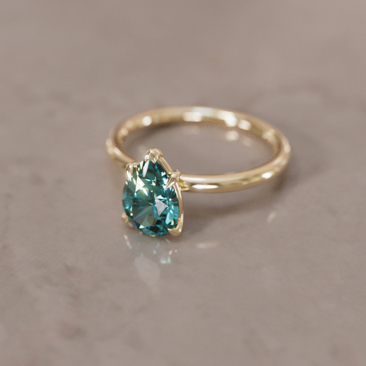 Unique Pear Shaped Engagement Ring, Teal Sapphire Solitaire By Valley Rose