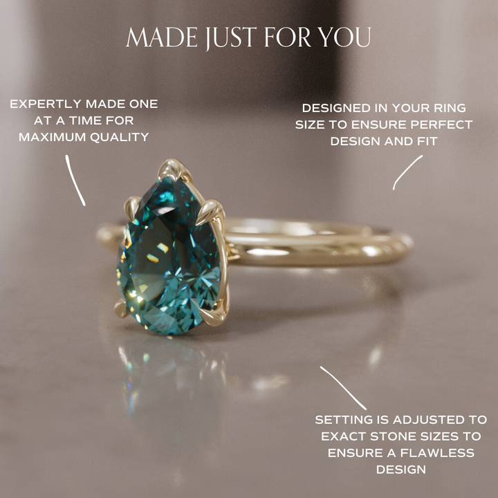 Unique Pear Shaped Engagement Ring, Teal Sapphire Solitaire By Valley Rose