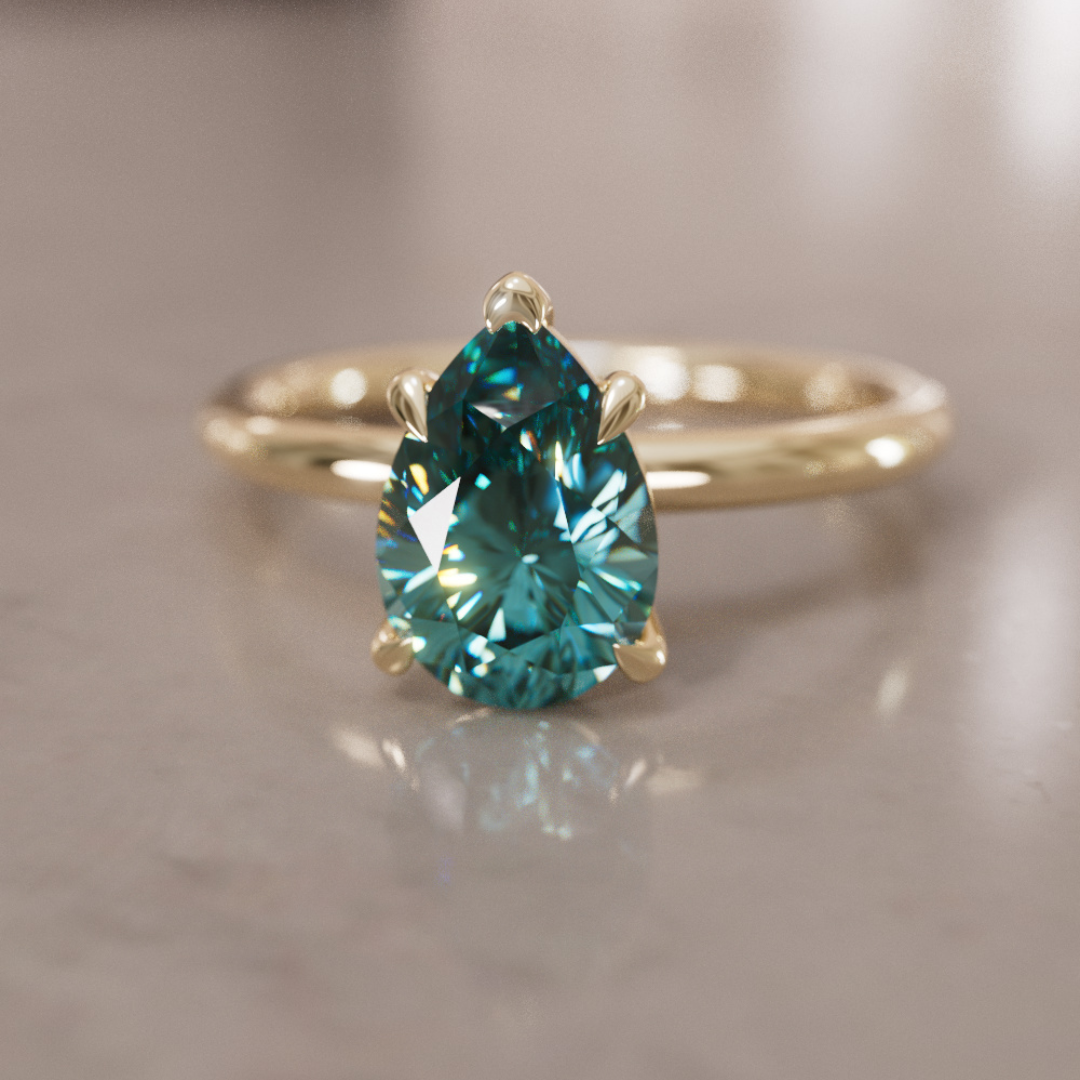 Unique Pear Shaped Engagement Ring, Teal Sapphire Solitaire By Valley Rose