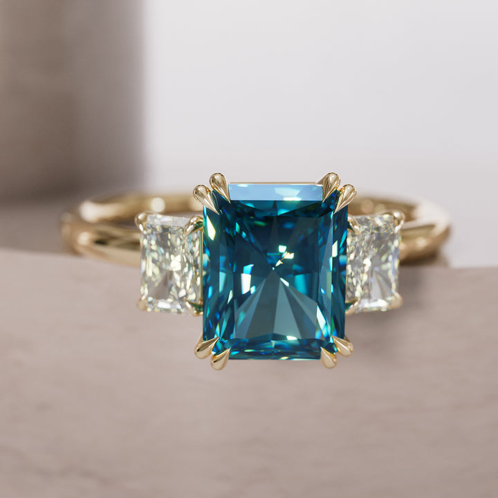 Unique Radiant Cut Blue Sapphire and Diamond Engagement Ring By Valley Rose