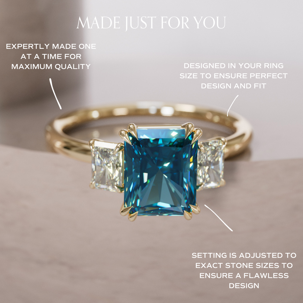 Unique Radiant Cut Blue Sapphire and Diamond Engagement Ring By Valley Rose