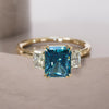 Unique Radiant Cut Blue Sapphire and Diamond Engagement Ring By Valley Rose