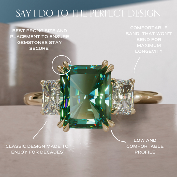 Unique Radiant Cut Green Sapphire and Diamond Engagement Ring By Valley Rose
