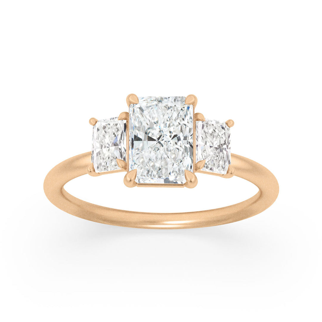 Unique Radiant Cut Lab Created Diamond Three Stone Engagement Ring By Valley Rose