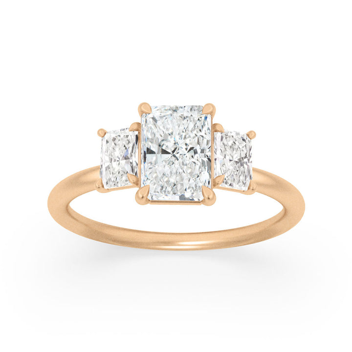 Unique Radiant Cut Lab Created Diamond Three Stone Engagement Ring By Valley Rose