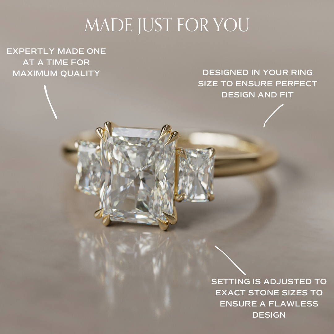 Unique Radiant Cut Lab Created Diamond Three Stone Engagement Ring By Valley Rose