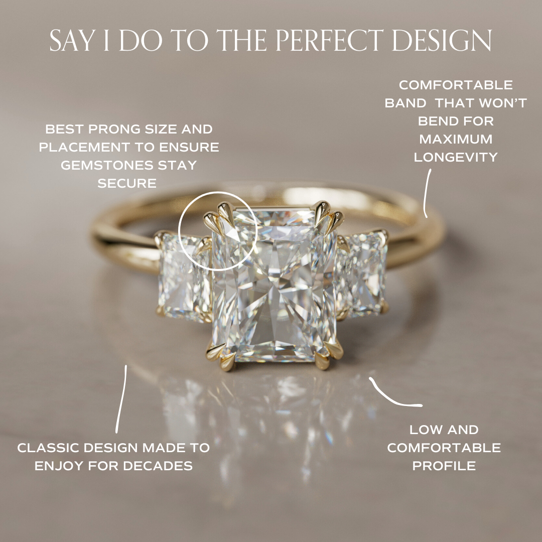 Unique Radiant Cut Lab Created Diamond Three Stone Engagement Ring By Valley Rose