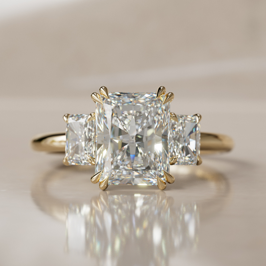 Unique Radiant Cut Lab Created Diamond Three Stone Engagement Ring By Valley Rose