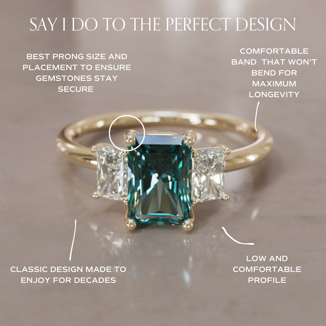Unique Radiant Cut Teal Sapphire and Diamond Engagement Ring By Valley Rose