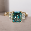 Unique Radiant Cut Teal Sapphire and Diamond Engagement Ring By Valley Rose