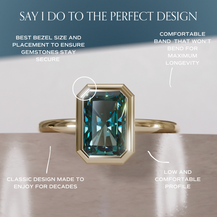 Unique Radiant Cut Teal Sapphire Engagement Ring Bezel Solitaire By Valley Rose
