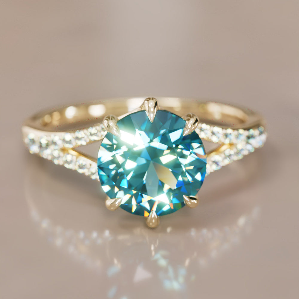 Unique Split Shank Engagement Ring with Blue Sapphire By Valley Rose