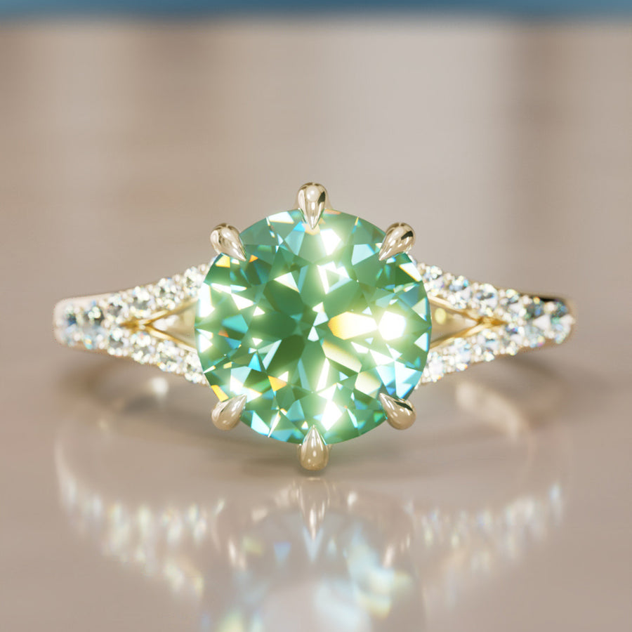 Unique Split Shank Engagement Ring with Green Sapphire By Valley Rose