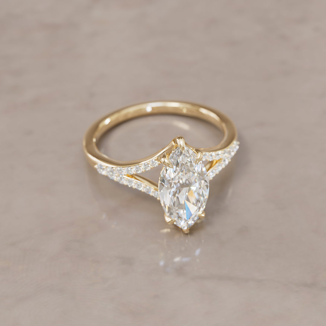 Unique Split Shank Engagement Ring with Marquise Diamond By Valley Rose