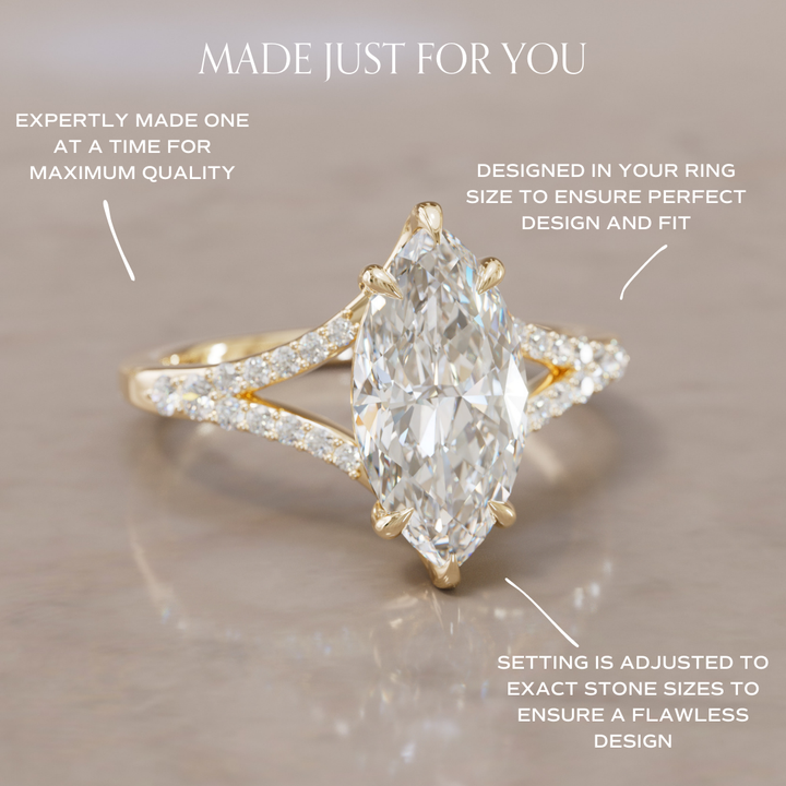 Unique Split Shank Engagement Ring with Marquise Diamond By Valley Rose