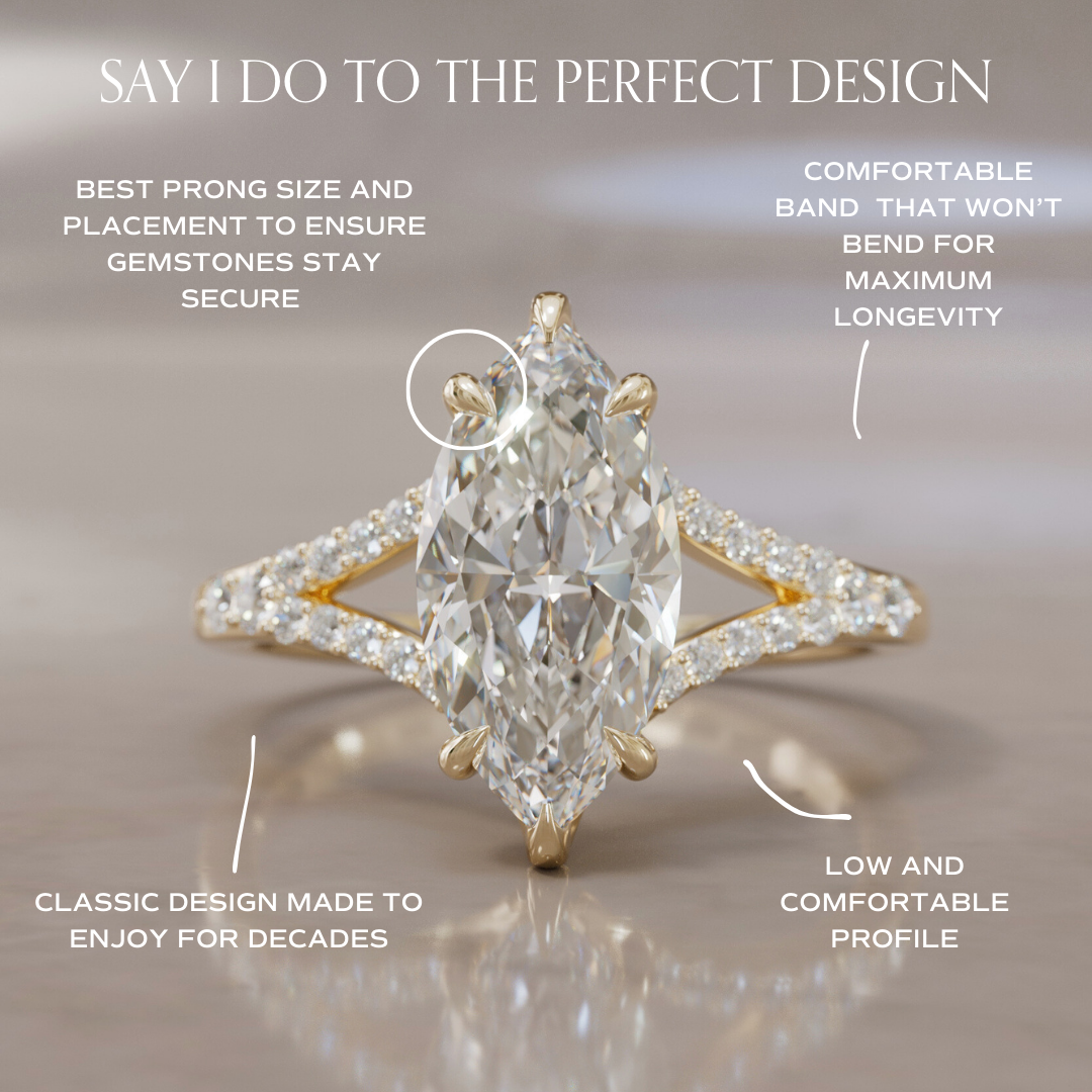 Unique Split Shank Engagement Ring with Marquise Diamond By Valley Rose
