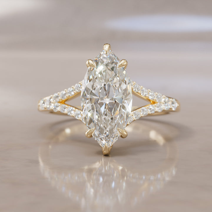 Unique Split Shank Engagement Ring with Marquise Diamond By Valley Rose