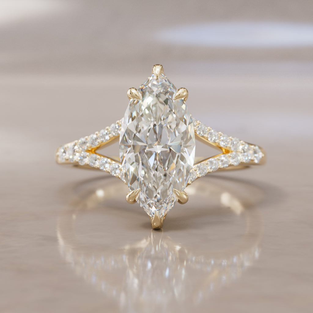 Unique Split Shank Engagement Ring with Marquise Diamond By Valley Rose