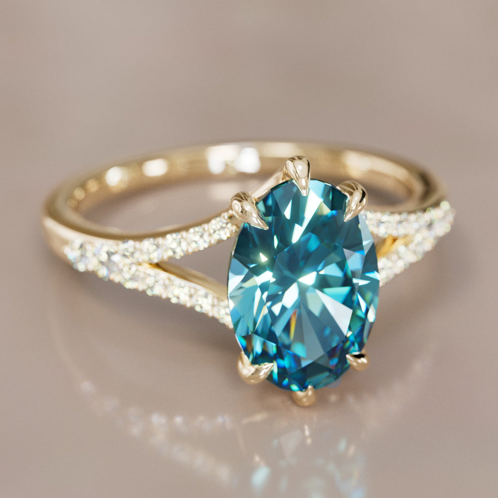 Unique Split Shank Engagement Ring with Oval Blue Sapphire By Valley Rose