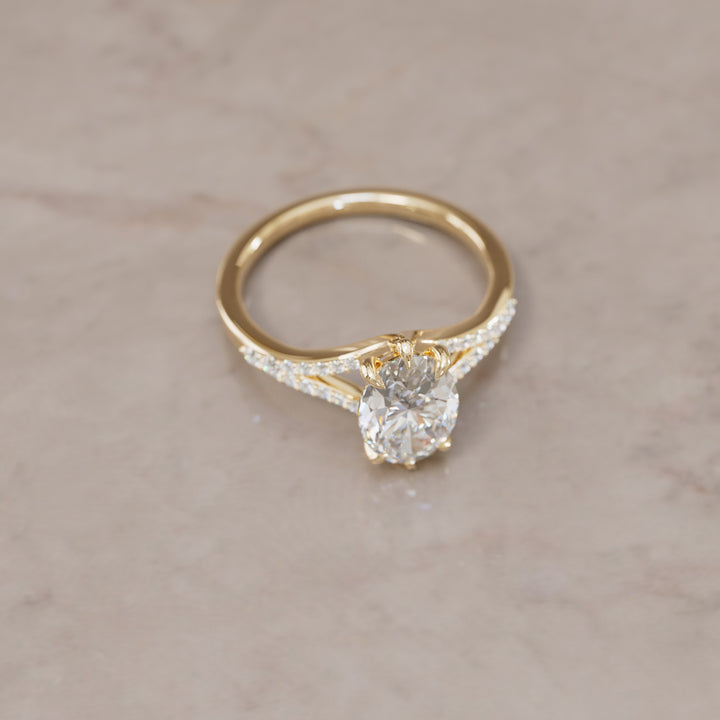 Unique Split Shank Engagement Ring with Oval Diamond By Valley Rose