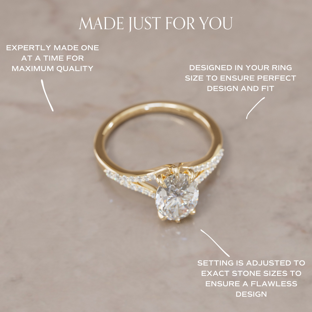 Unique Split Shank Engagement Ring with Oval Diamond By Valley Rose