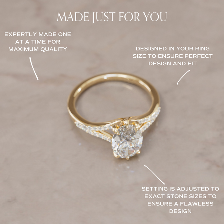 Unique Split Shank Engagement Ring with Oval Diamond By Valley Rose