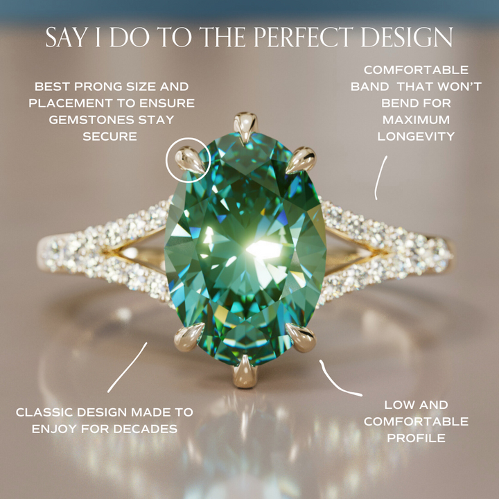 Unique Split Shank Engagement Ring with Oval Green Sapphire By Valley Rose