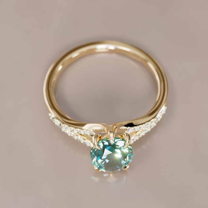 Unique Split Shank Engagement Ring with Oval Teal Sapphire By Valley Rose