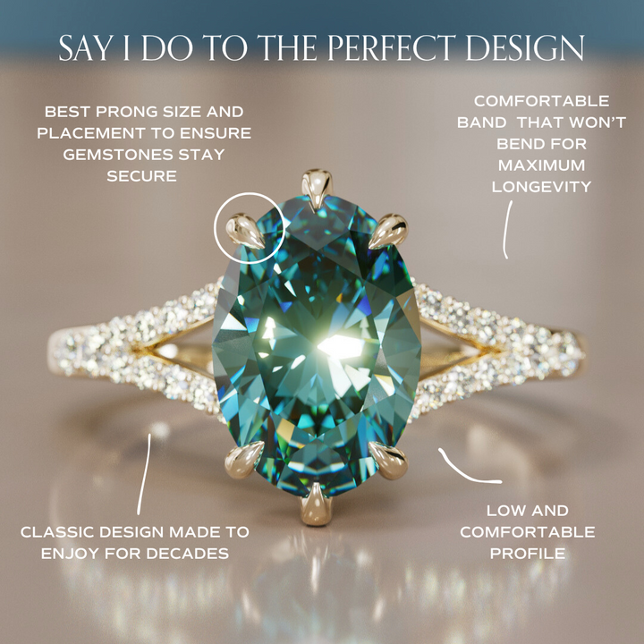 Unique Split Shank Engagement Ring with Oval Teal Sapphire By Valley Rose