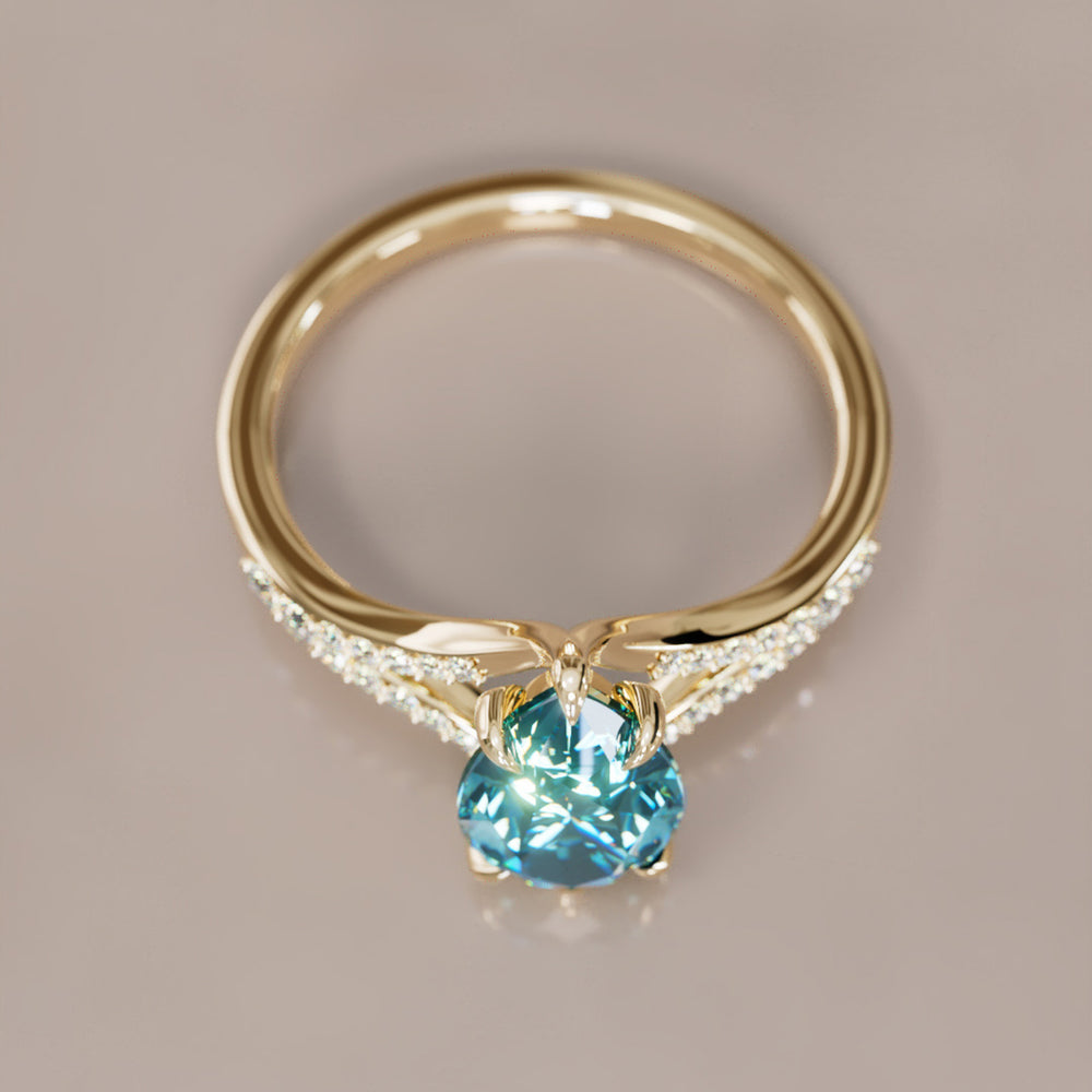 Unique Split Shank Engagement Ring with Pear Blue Sapphire By Valley Rose