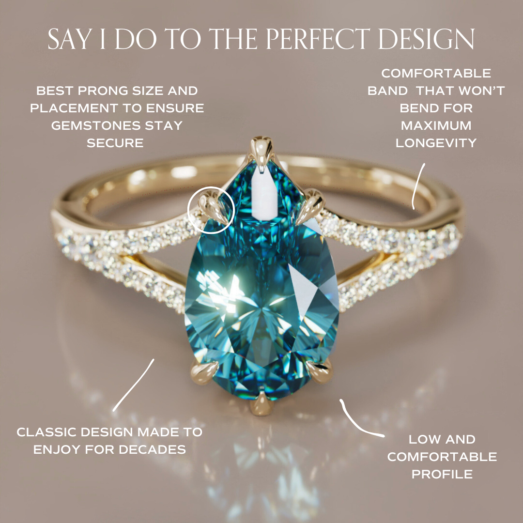 Unique Split Shank Engagement Ring with Pear Blue Sapphire By Valley Rose