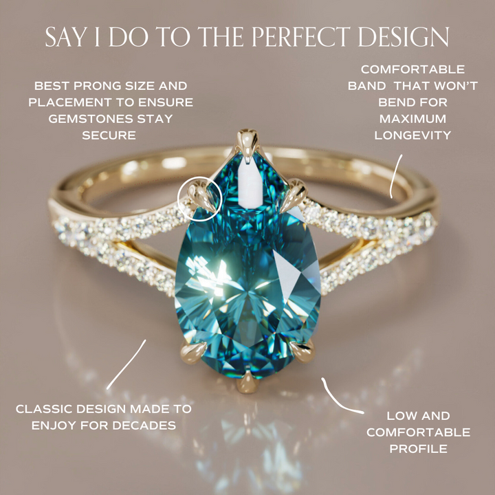 Unique Split Shank Engagement Ring with Pear Blue Sapphire By Valley Rose