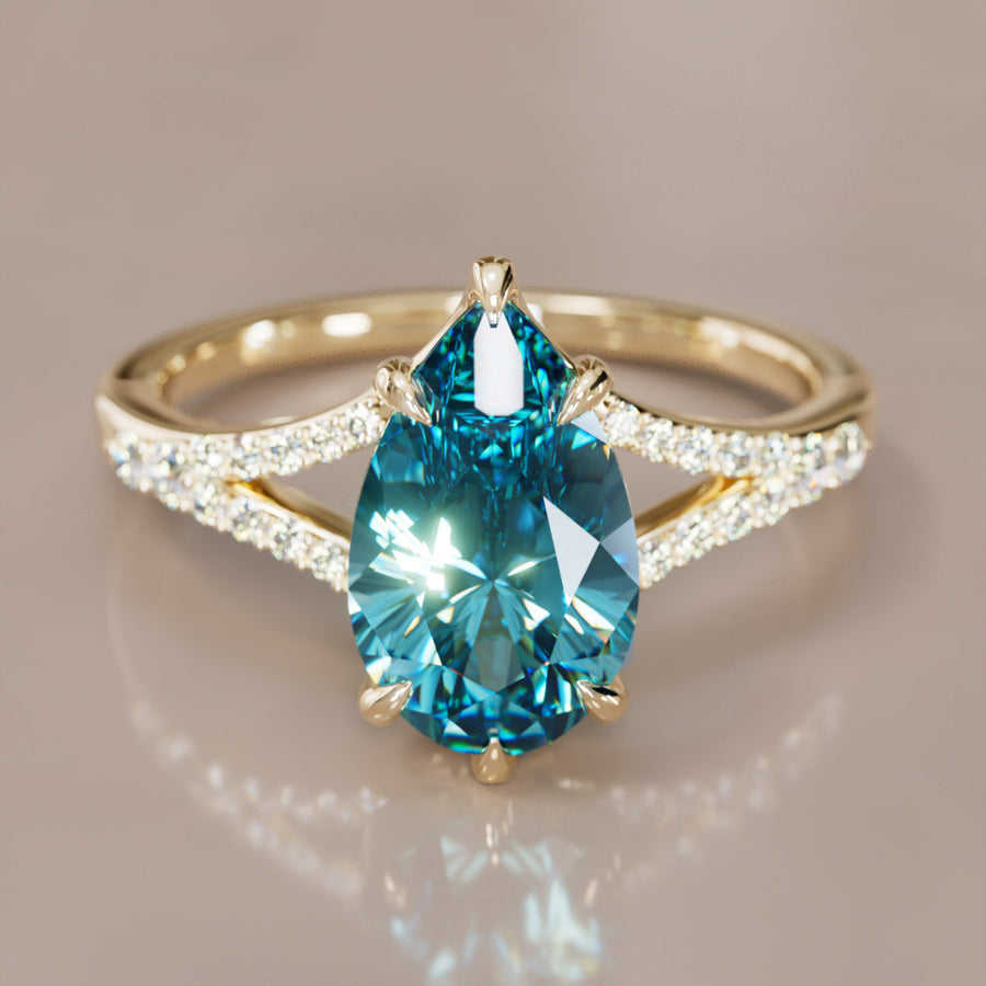 Unique Split Shank Engagement Ring with Pear Blue Sapphire By Valley Rose