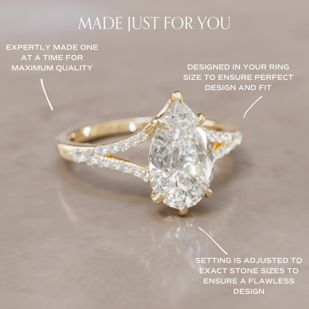 Unique Split Shank Engagement Ring with Pear Diamond By Valley Rose