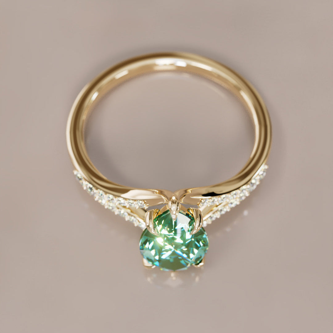 Unique Split Shank Engagement Ring with Pear Green Sapphire By Valley Rose