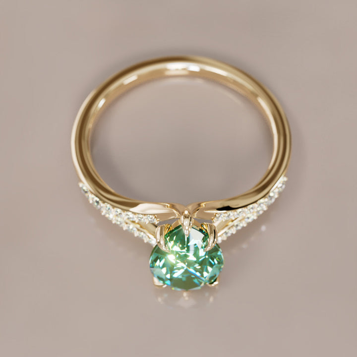 Unique Split Shank Engagement Ring with Pear Green Sapphire By Valley Rose