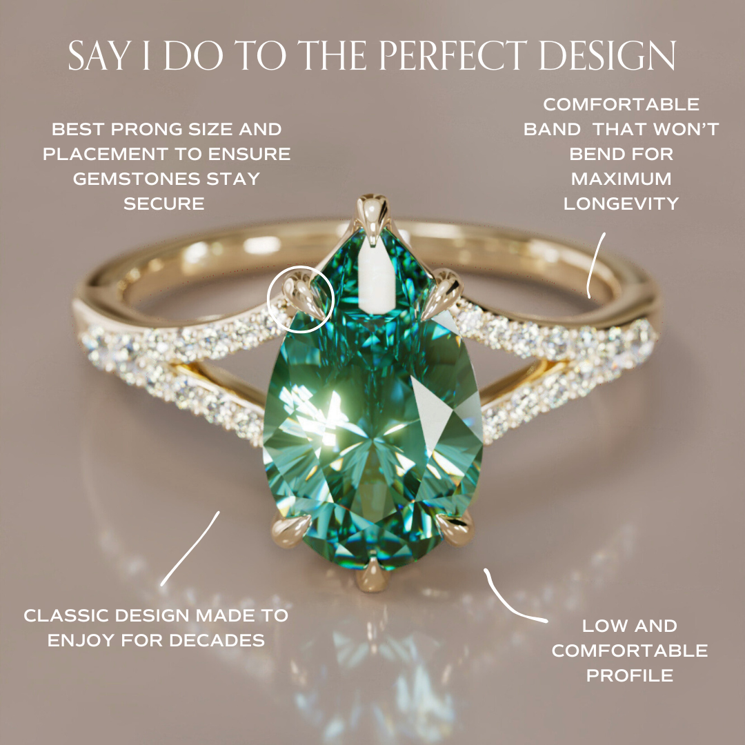 Unique Split Shank Engagement Ring with Pear Green Sapphire By Valley Rose