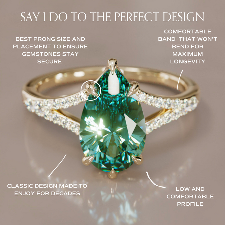 Unique Split Shank Engagement Ring with Pear Green Sapphire By Valley Rose