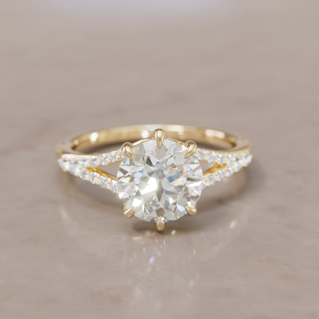 Unique Split Shank Engagement Ring with Round Diamond By Valley Rose