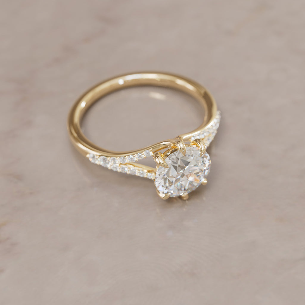Unique Split Shank Engagement Ring with Round Diamond By Valley Rose