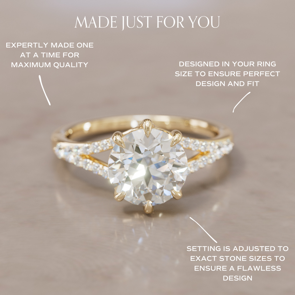 Unique Split Shank Engagement Ring with Round Diamond By Valley Rose