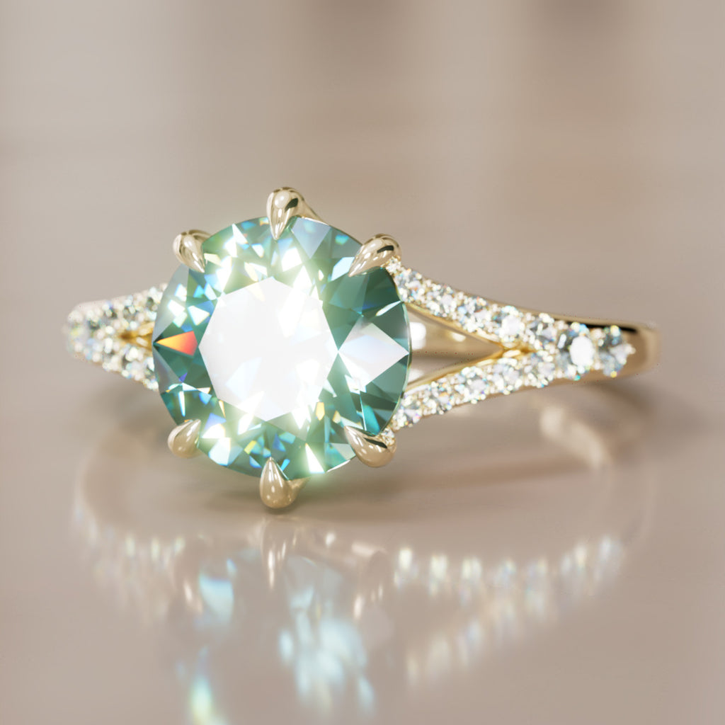 Unique Split Shank Engagement Ring with Teal Sapphire By Valley Rose
