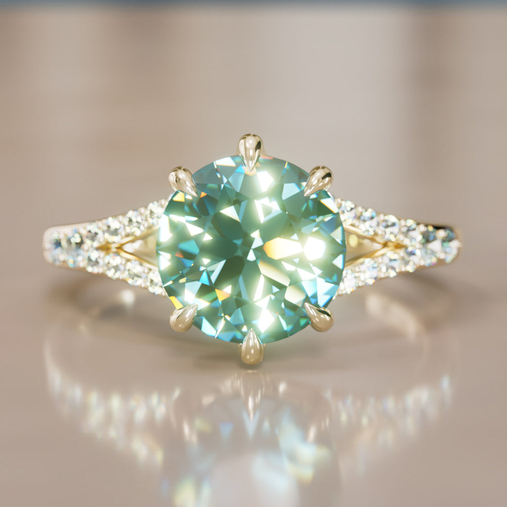 Unique Split Shank Engagement Ring with Teal Sapphire By Valley Rose