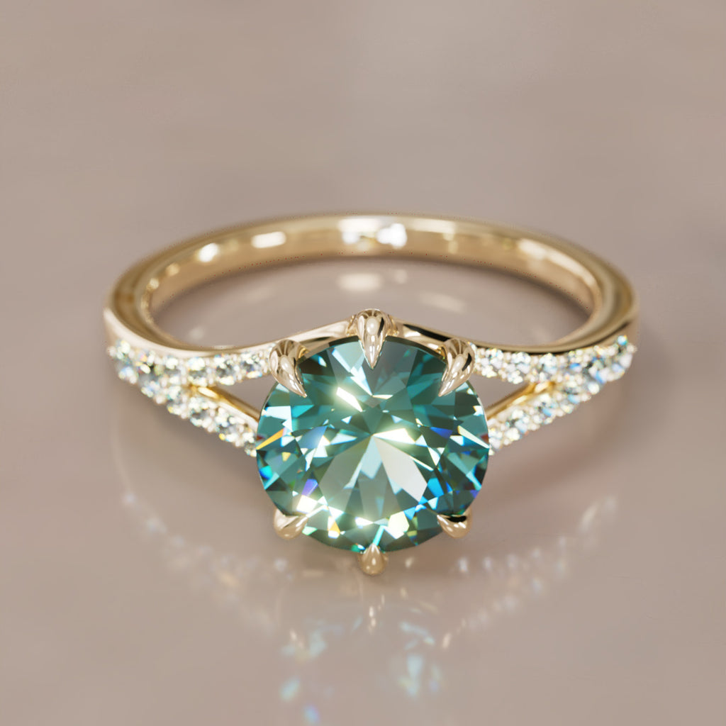Unique Split Shank Engagement Ring with Teal Sapphire By Valley Rose