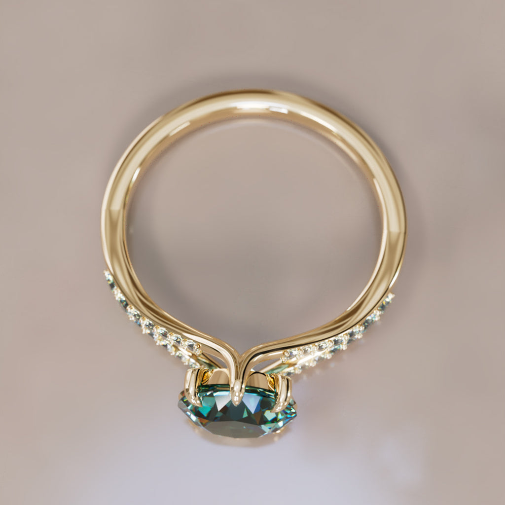 Unique Split Shank Engagement Ring with Teal Sapphire By Valley Rose