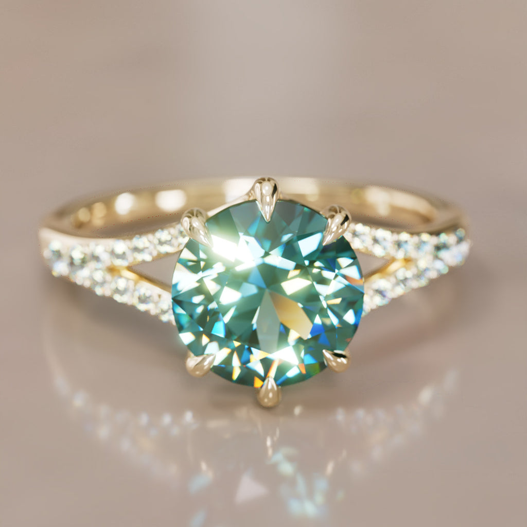 Unique Split Shank Engagement Ring with Teal Sapphire By Valley Rose